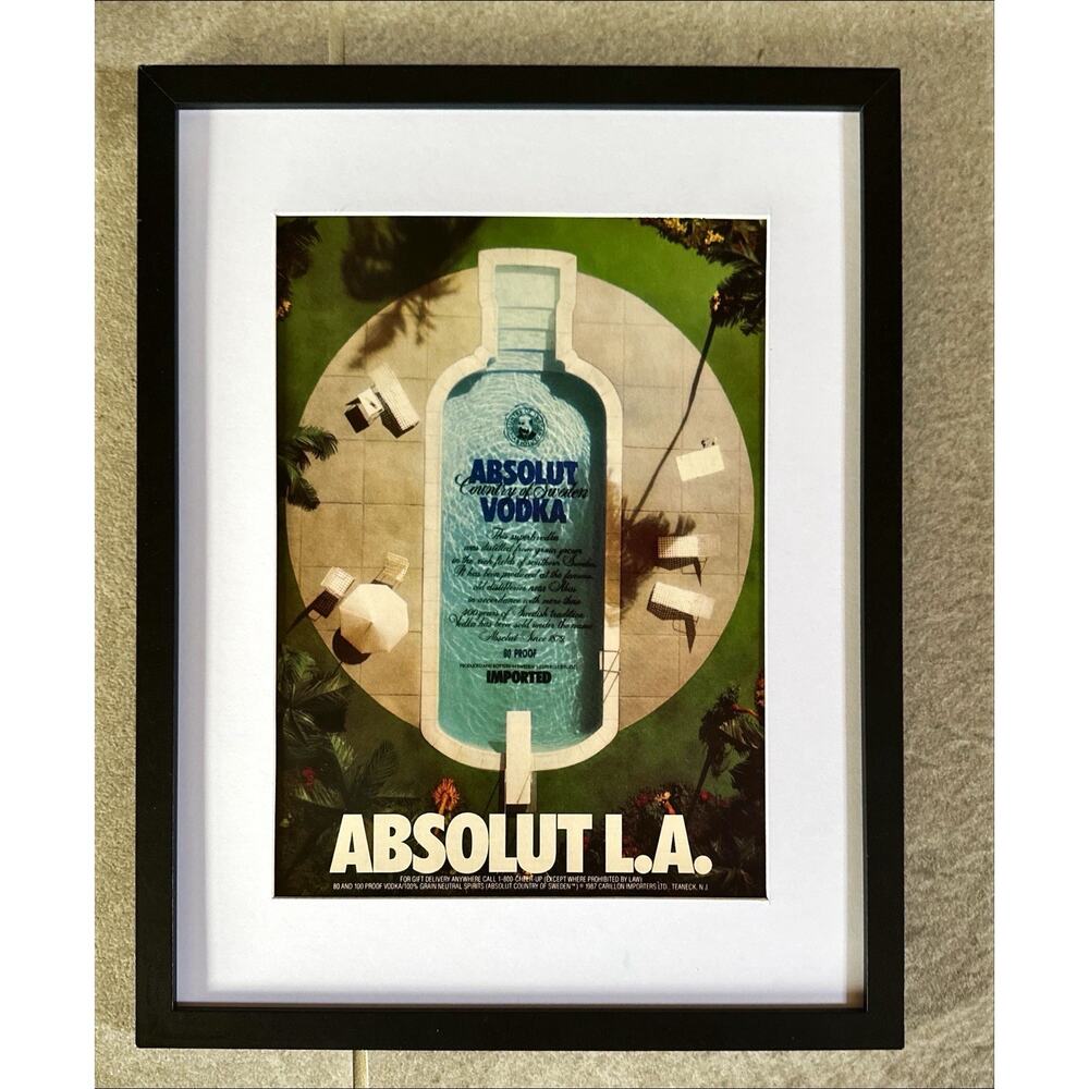 Framed 1989 Absolut L.A. Vodka Magazine Ad Swimming Pool